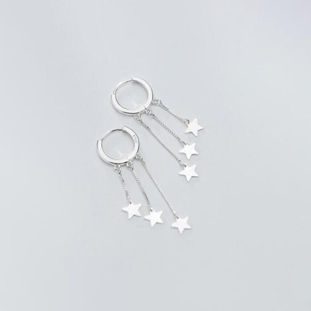 Sterling Silver New Trendy Star Tassel Small Hoop